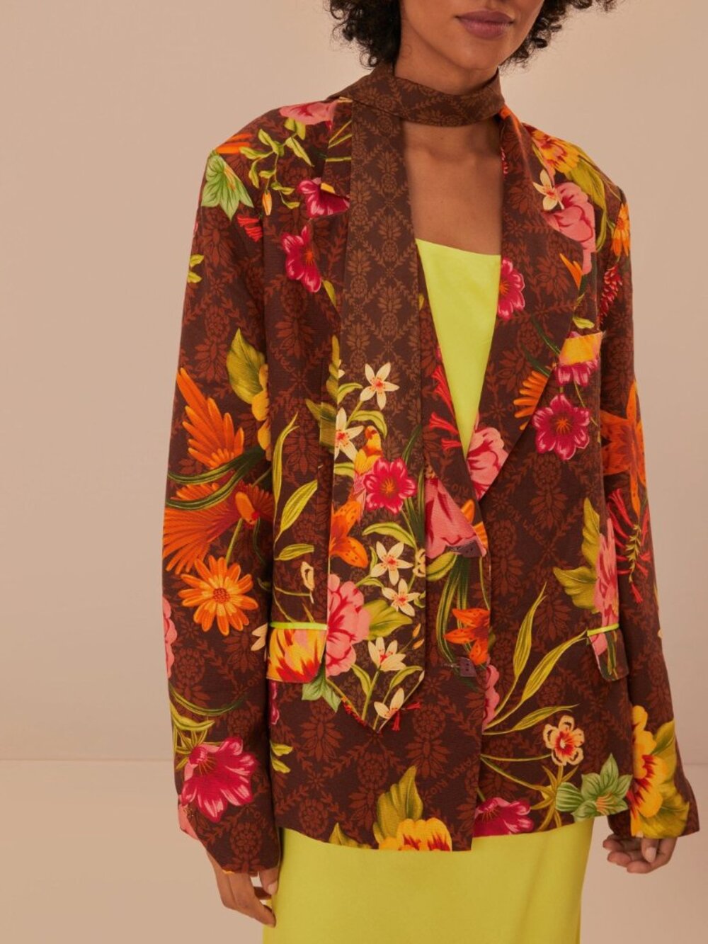FARM Rio Brown Charming Garden Blazer Small Floral Retro